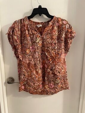 A.L.C. Size 2 Julianna Sorbet Multi Cotton  Silk Blend Floral V-Neck Top Blouse